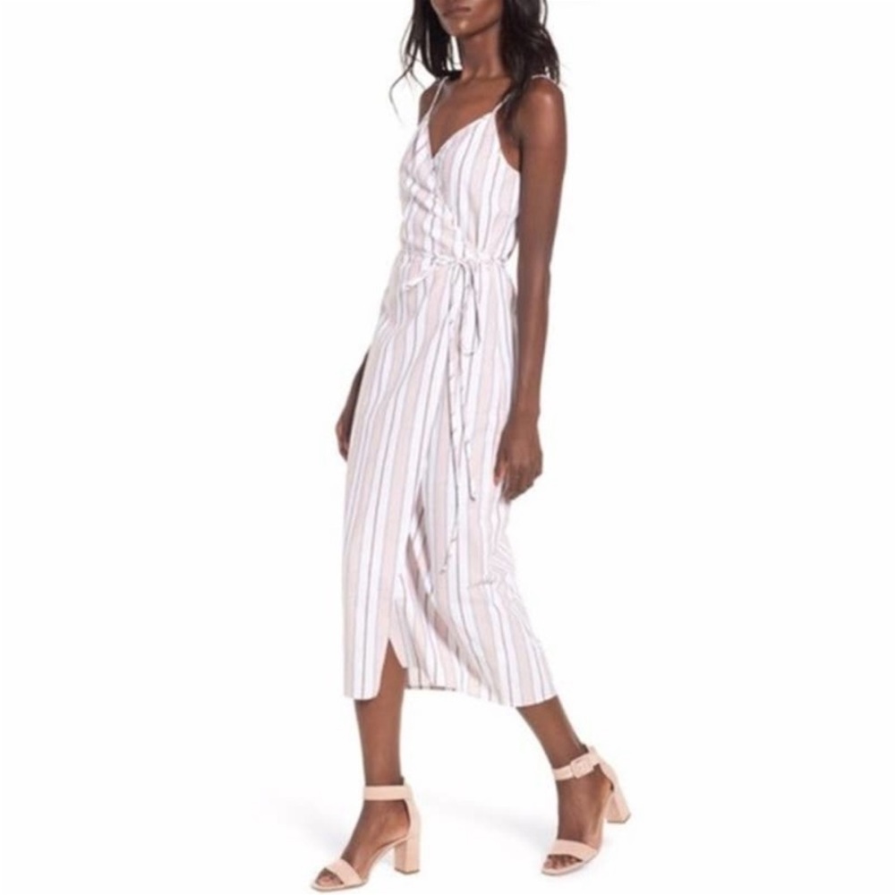 WAYF Striped Linen Cotton Blend Wrap Dress Sz S